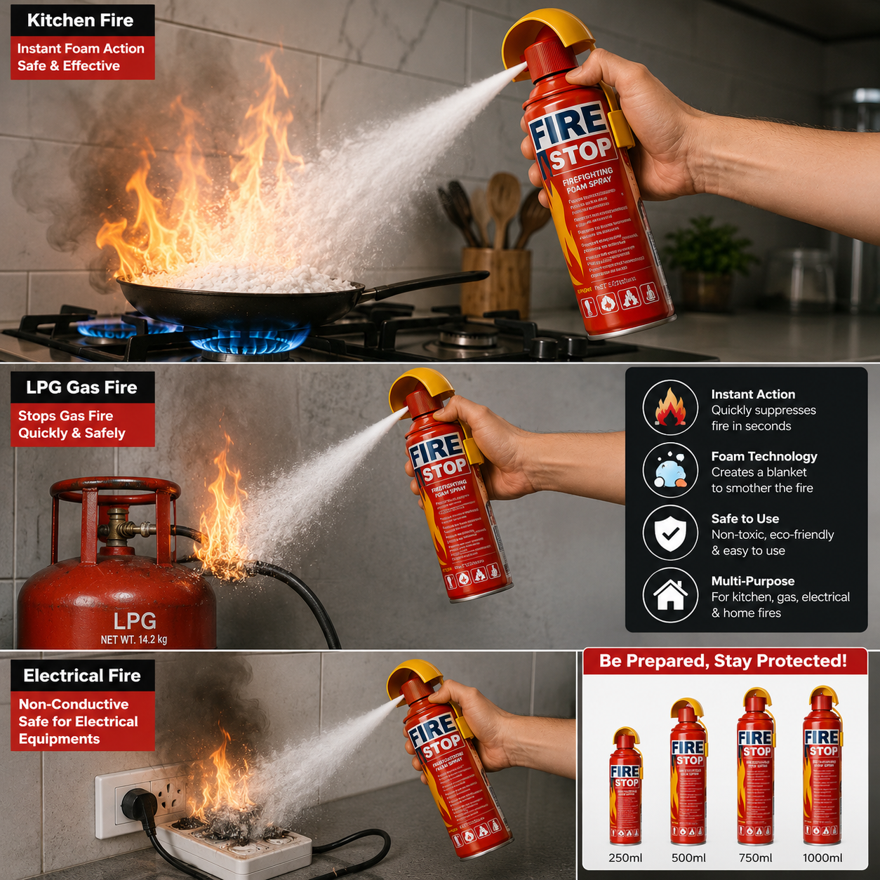Fire Stop Foam Fi ছোট স্প্রে, বড় সুরক্ষা! Combo Pack ২টি(১০০০ml+৫০০ml)
